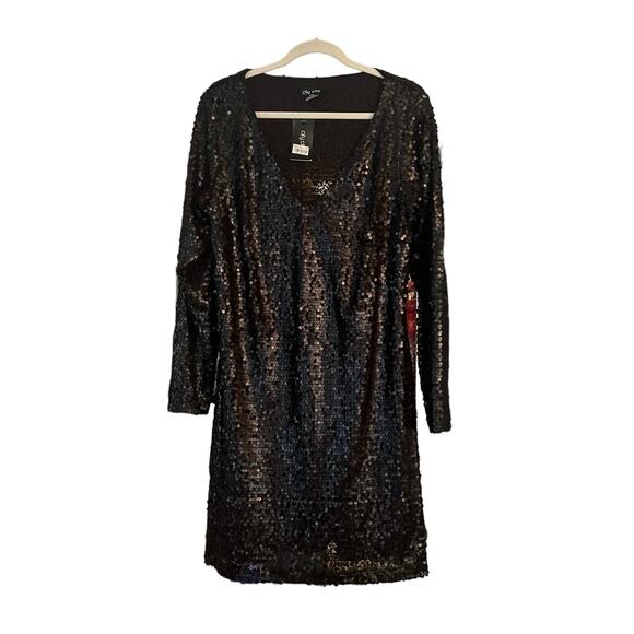 City Chic Plus Size Party Time Embellished Shift Dress 16 NEW Black Full Sequin - Picture 3 of 13